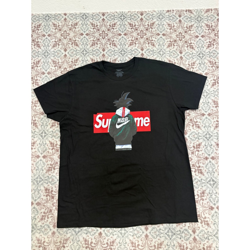 Gildan Softstyle Anime Graphic Tee Black XL Streetwear Box Logo T-Shirt